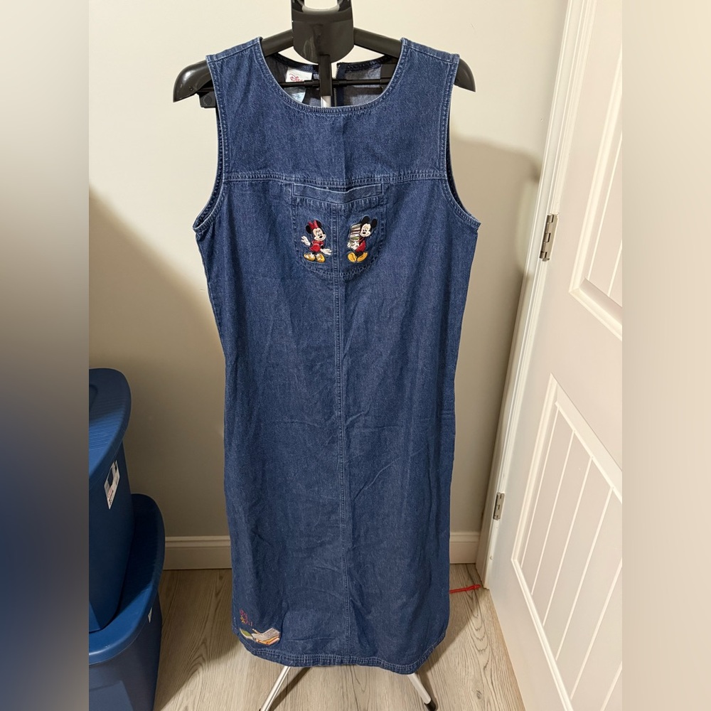 Vintage Disney Store Denim Maxi Dress Women’s L  Mickey & Minnie Mouse Teacher